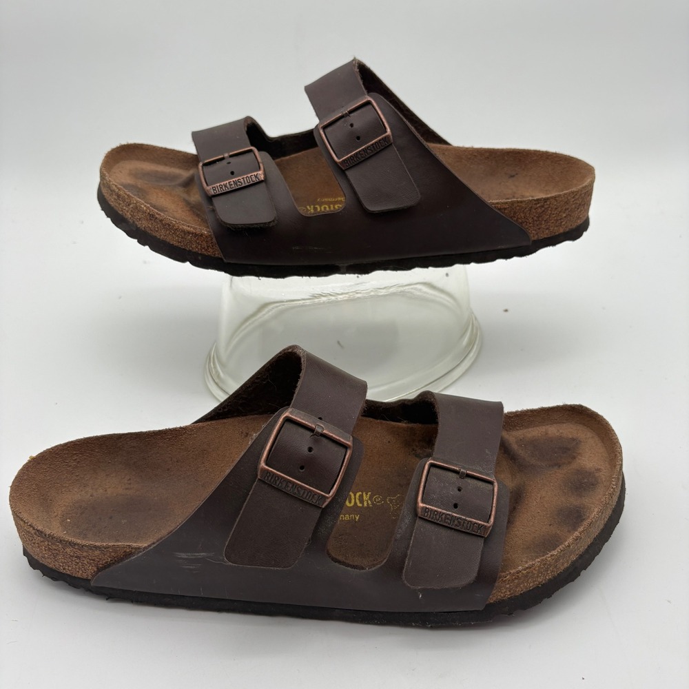 Birkenstock Arizona Dark Brown Leather Sandal Mens 13 EU 46 Two Strap Slide - Picture 3 of 10